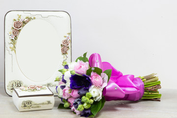 romantic style frame and bright bouquet