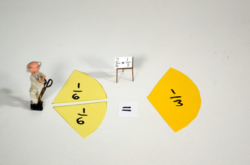 Fraction demonstration where sixth parts are reuced to thirds.