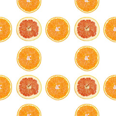 Seamless pattern of isolated slices of grapefruit and orange. Stock illustartion for web and print, wallpaper, background, design and packaging, wrapping and scrapbooking paper