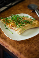 Piece of pizza. Cooking at home.