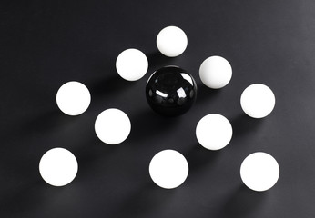 abstract geometric white balls isolated on black background