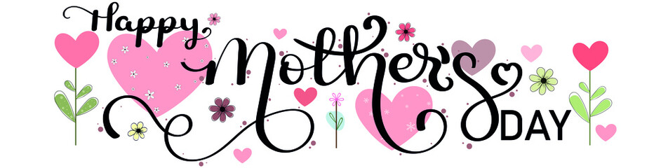 Mothers day. Celebration Happy Mother's Day Calligraphy vector with flowers and leaves. Greeting Card vector the best mom. Illustration Mother's day