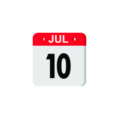 Icon calendar day 10 July, summer days of the year on a white background. Vector illustration. EPS 10.