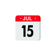 Icon calendar day 15 July, summer days of the year on a white background. Vector illustration. EPS 10.