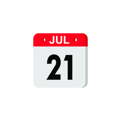 Icon calendar day 21 July, summer days of the year on a white background. Vector illustration. EPS 10.