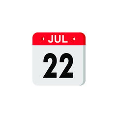 Icon calendar day 22 July, summer days of the year on a white background. Vector illustration. EPS 10.