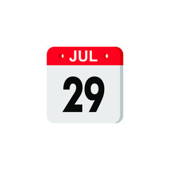 Icon calendar day 29 July, summer days of the year on a white background. Vector illustration. EPS 10.