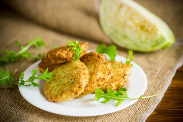 vegetable vegetarian fried cabbage pancakes in a plate