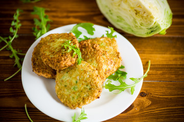 vegetable vegetarian fried cabbage pancakes in a plate