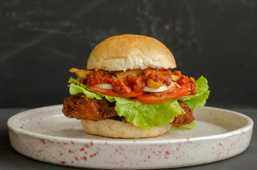 Delicius Chiken Hamburger with Chili and Cheese
