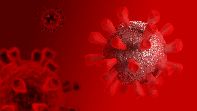Vue microscopique du coronavirus. Illustration du concept. Rendu 3D
