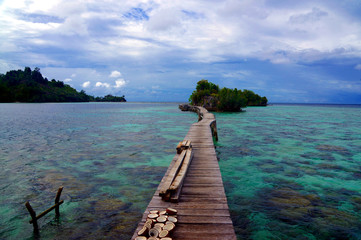 malenge island 1 km long bridge in togian island in Indonesia