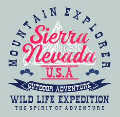 Mountain illustration, outdoor adventure . Vector graphic for t shirt and other uses. 