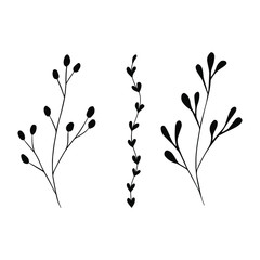 Vector Leaf branch Black floral illustration Hand drawing minimalist black leaves