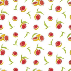 Red grapefruit slice and leaves pattern