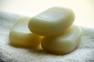 Soap bars. Hygienic product closeup.
