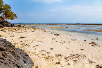 The beautiful ocean coast of Gili Trawangan island, Bali, Indonesia.