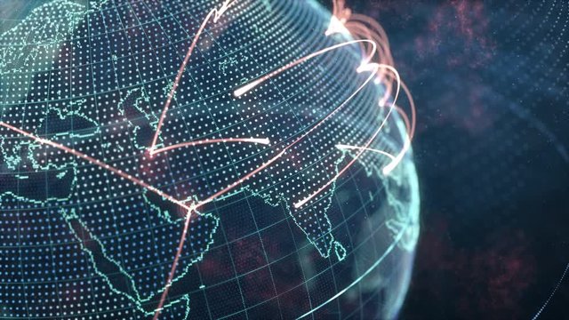 3d animation of a coronavirus network spreading from Wuhan China across a stylized particle world. SARS-CoV-2 2019-nCov COVID-19 pandemic outbreak concept. Last 20sec/500f loopable