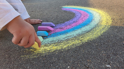 rainbow paint, rainbow chalk, rainbow drawing , chalk, chalk drawing, kid drawing, school activity 
