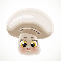 Cute little emoji white mushroom champignon isolated on white background