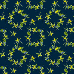 Seamless pattern with  spring flowers. Watercolor background.