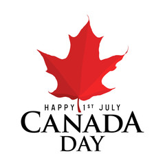 Happy 1th of July Canada Day card design or logo with Red Maple leaf. Real red canadian maple leaf silhouette. Vector illustration.