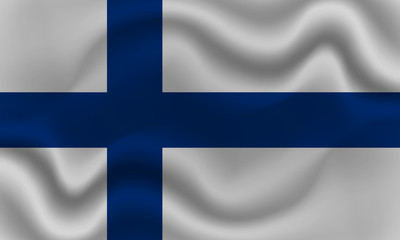 national flag of Finland on wavy cotton fabric. Realistic vector illustration.