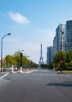 Empty streets with Eiffel tower in background during Covid-19 Lockdown - Paris, France