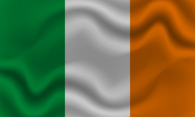 national flag of Ireland on wavy cotton fabric. Realistic vector illustration.