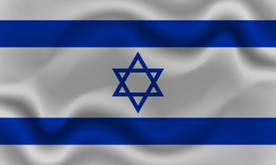 national flag of Israel on wavy cotton fabric. Realistic vector illustration.