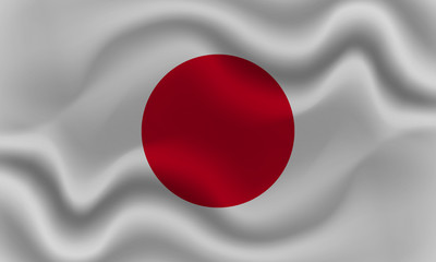 national flag of Japan on wavy cotton fabric. Realistic vector illustration.