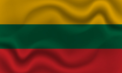 national flag of Lithuania on wavy cotton fabric. Realistic vector illustration.