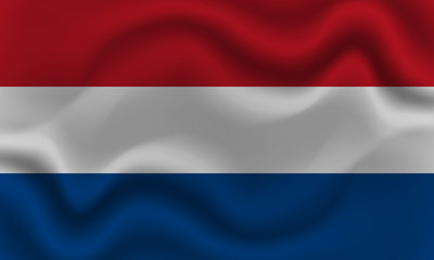 national flag of Netherlands on wavy cotton fabric. Realistic vector illustration.