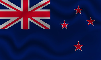 national flag of New Zealand on wavy cotton fabric. Realistic vector illustration.