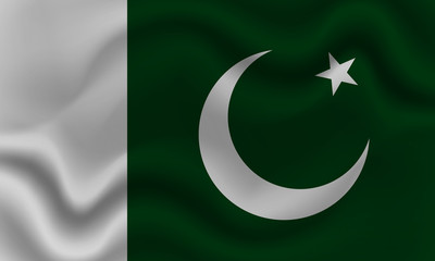 national flag of Pakistan on wavy cotton fabric. Realistic vector illustration.