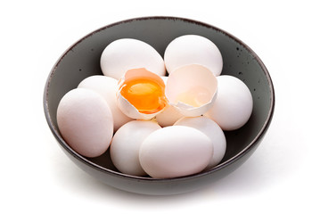 The eggs. White chicken eggs in a bowl