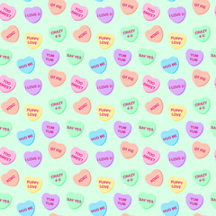 Candy Hearts Seamless Pattern - Pastel rainbow conversation heart candy design for Valentine's Day	