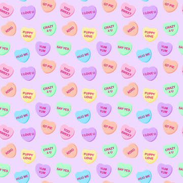 Smiley Hearts Seamless Pattern Valentine's Day Candy Repeat Pattern for Commercial Use