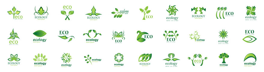 Collection Of Eco And Organic Logo Set - Isolated On White Background - Vector. Eco And Organic Logo Useful For Leaf Icon, Ecology Logo, Eco Symbol And Template Design. Ecology Tree Icons