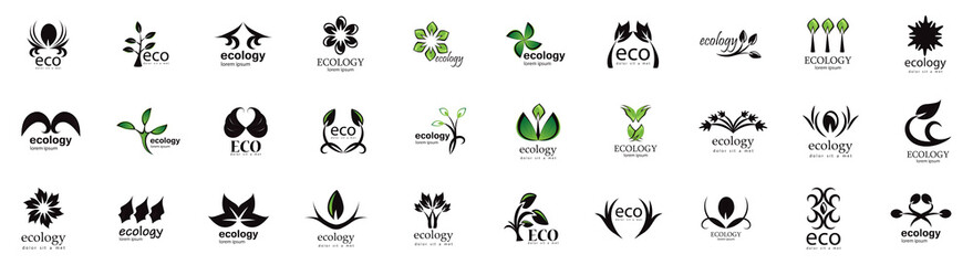 Collection Of Eco And Organic Logo Set - Isolated On White Background - Vector. Eco And Organic Logo Useful For Leaf Icon, Ecology Logo, Eco Symbol And Template Design. Ecology Tree Icons