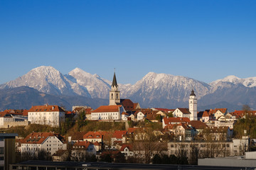 Kranj town in fornt of Alps in Slovenia