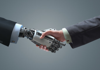 Corporate shake hands by human and robot