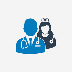 Medical Team Icon with Doctor and Nurse Sign. Editable Vector EPS Symbol Illustration.
