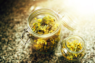 Dried wild herbs  stored in jar