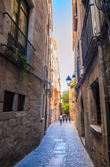 Cozy street in the old town Girona, Catalonia, Spain