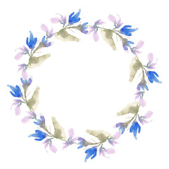 Wreath from hand-drawn watercolor flowers on a white background. Use for weddings, menus, invitations