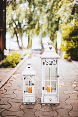 Vintage decorative lantern with a candles Wedding ceremony