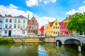 Beautiful canal and traditional houses in the old town of Bruges (Brugge), Belgium