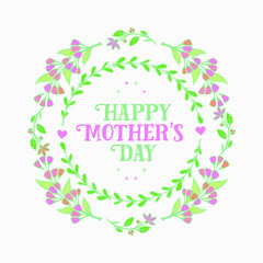 vector wreath of bright spring flowers and leaves. The inscription inside the spring wreath. lettering "happy mother's day"