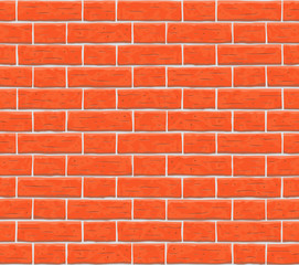 Brick wall seamless pattern background. Texture of red, orange cartoon brick wall vector pattern illustration. Square old seamless brick texture background.